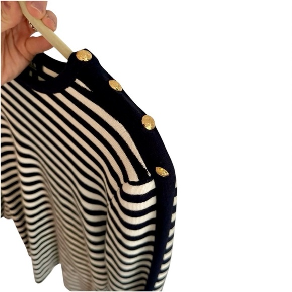New Lauren Ralph Lauren Nautical Navy White Striped Sweater Silk Blend Knit Med - Picture 3 of 5